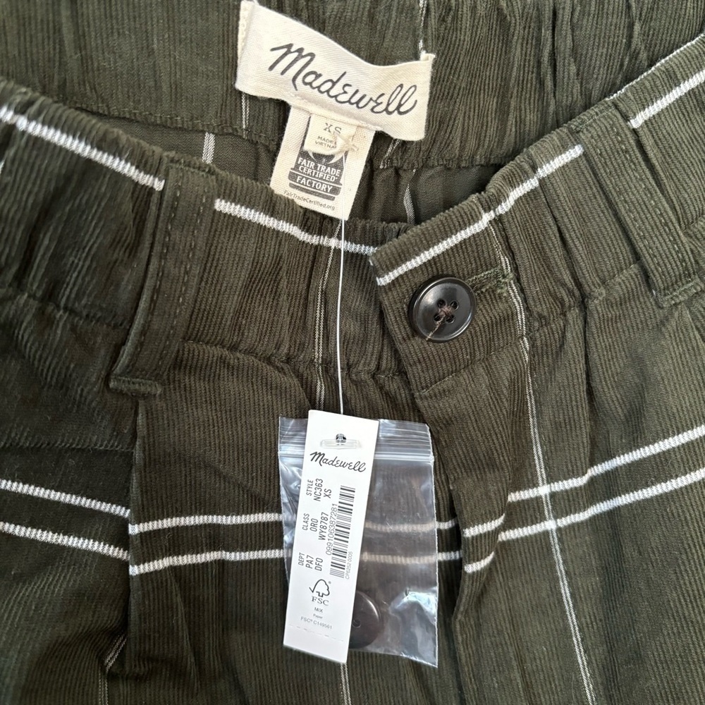 NWT Madewell Corduroy Pull On MidRise Pants in Windowpane Forest Green Cotton XS - Picture 6 of 7